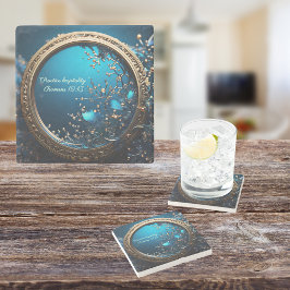 きらめく青と神のフレームのカスタマイズ可能 ストーンコースター