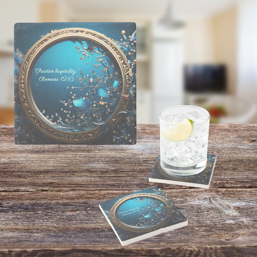 きらめく青と神のフレームのカスタマイズ可能 ストーンコースター