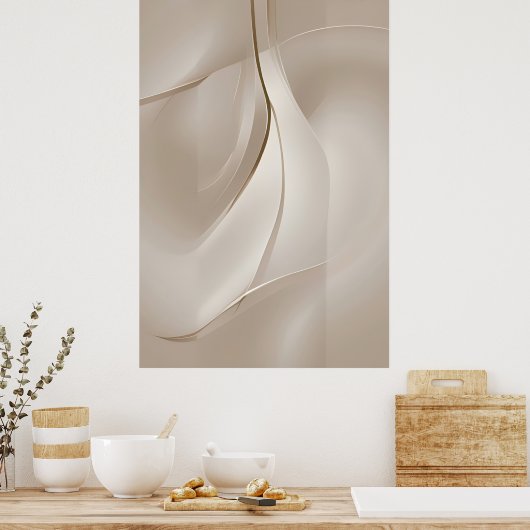 きらめく静けさ |ベージュ抽象芸術アート ポスター (キッチン)