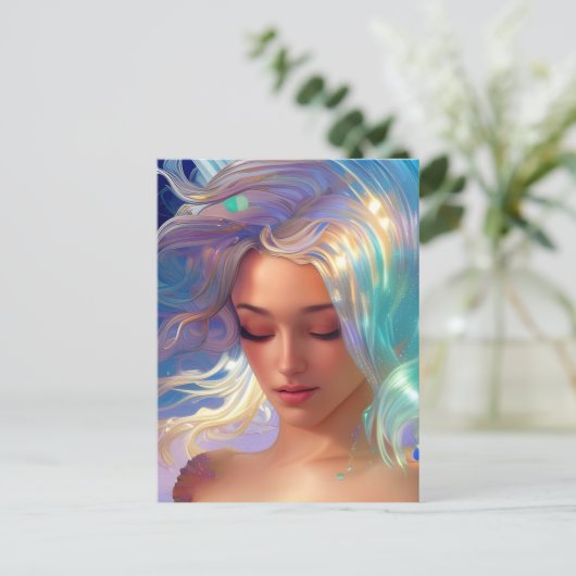 きらめく髪のはがき付きマーメイド ポストカード (スタンド正面)