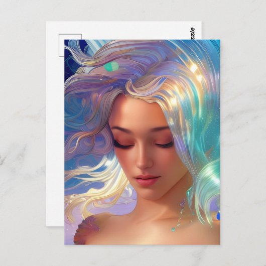 きらめく髪のはがき付きマーメイド ポストカード (正面/裏面)