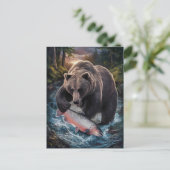 きらめく魚を抱えている熊 ポストカード (スタンド正面)