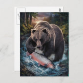 きらめく魚を抱えている熊 ポストカード (正面/裏面)