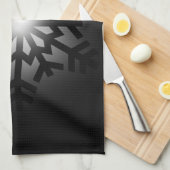 きらめく黒いスノーフレーク キッチンタオル (四つ折り)