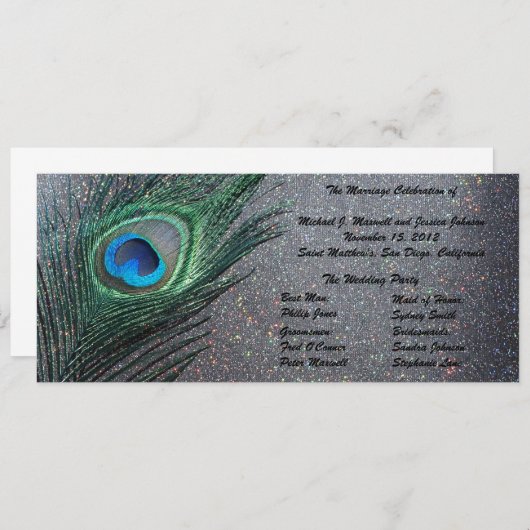 きらめく黒い孔雀の結婚式プログラム プログラム (正面/裏面)
