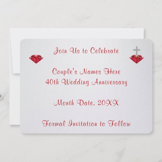 きらめく40周年記念日付カードの保存 招待状 (裏面)