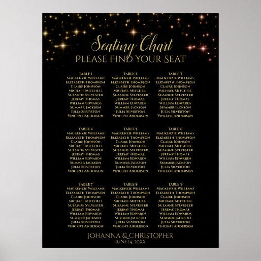 きらめく9テーブル結婚の座席表 ポスター (正面)