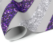 きらめく-深いPurpl及び銀製のフェイクなGltrを縞で飾ります ラッピングペーパー (ロールコーナー)