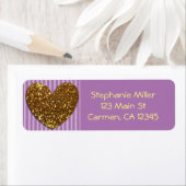 きららエレガントかな金ゴールドハートと紫の背景 ラベル (インサイチュ)