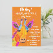 きりんの水彩サファリジャングルかわいいベビーシャワー 招待状 (スタンド正面)