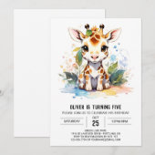 きりんの空想的なサファリのお誕生日 招待状 (正面/裏面)