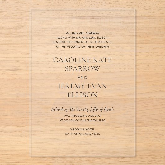 きれいなエレガントな結婚式 アクリル招待状 (正面)