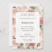 きれいなバラのピンクの花の誕生日 招待状 (正面)