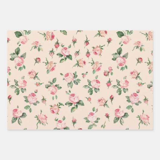きれいなバラの花 ピンクのピーチクリーム ブライダルシャワー ラッピングペーパーシート (正面2)