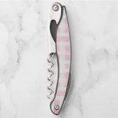 きれいなピンクと白の格子縞のストライプの結婚前のお祝い ソムリエナイフ (正面)