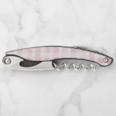 きれいなピンクと白の格子縞のストライプの結婚前のお祝い ソムリエナイフ (正面)