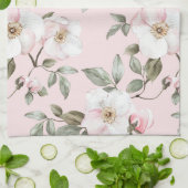 きれいなピンクと白の花のブライズシャワー キッチンタオル (折り畳み)