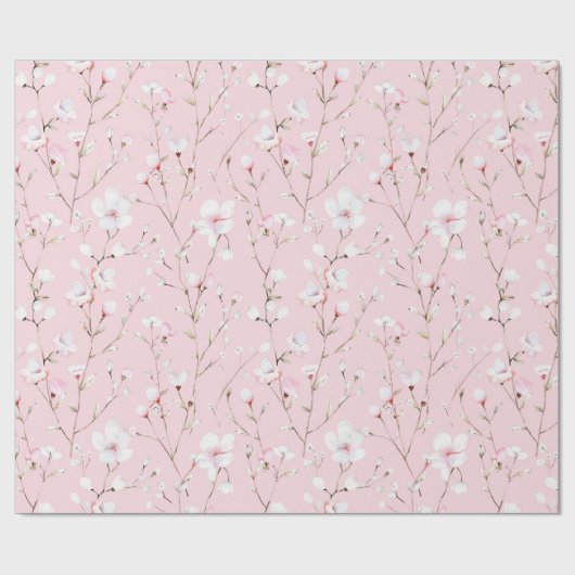 きれいなピンクと白の花のブライダルシャワー ラッピングペーパー (フラット)