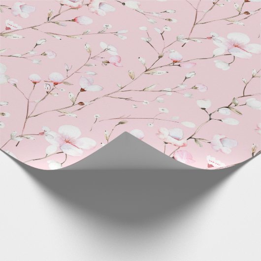 きれいなピンクと白の花のブライダルシャワー ラッピングペーパー (角)