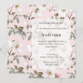 きれいなピンクと白の花の誕生日 招待状 (正面/裏面)