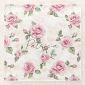 きれいなピンクのバラ ガラスコースター (正面)