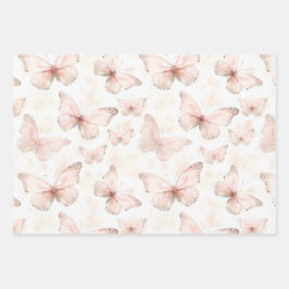 きれいなピンクの蝶の誕生日 ラッピングペーパーシート
