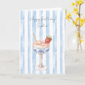 きれいなブルーとホワイトのストライプ スターベリー 誕生日 カード (黄色い花)