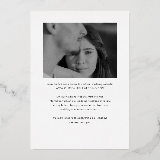 きれいな写真エレガントな結婚式の日付を保存 箔招待状 (裏面)