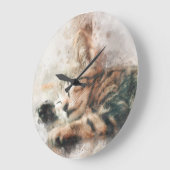 きれいな可愛い子猫の寝水色 ラージ壁時計 (傾斜)