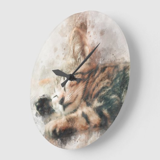 きれいな可愛い子猫の寝水色 ラージ壁時計 (傾斜)