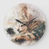 きれいな可愛い子猫の寝水色 ラージ壁時計 (正面)