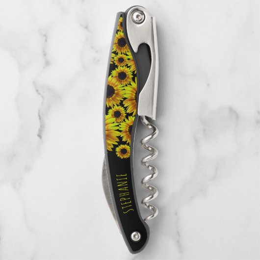 きれいな明るい黄色のひまわりパーソナライズされた- ソムリエナイフ (裏面)