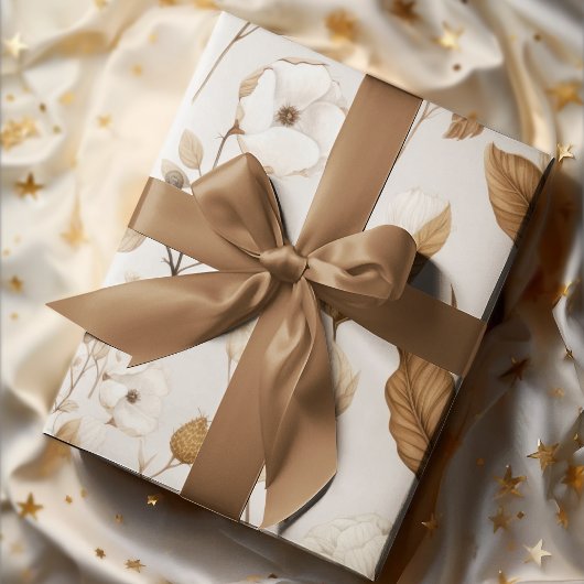 きれいな木綿花ニュートラル自然カラー ラッピングペーパーシート