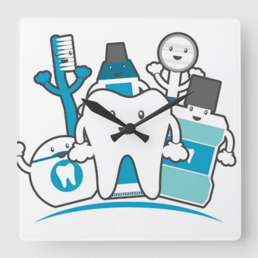 きれいな歯の集団 スクエア壁時計 (正面)