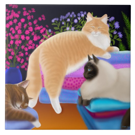 きれいな洗濯のタイルでLounging猫 タイル (正面)