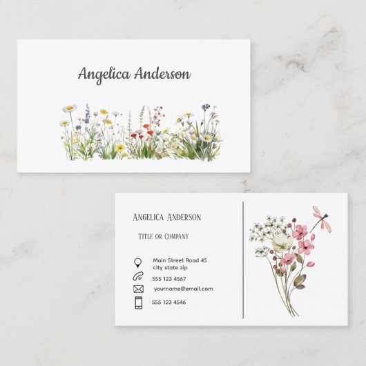 きれいな白い女性の水色ワイルドフラワーメドウ 名刺 (正面/裏面)