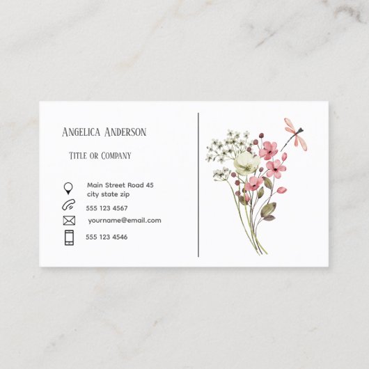 きれいな白い女性の水色ワイルドフラワーメドウ 名刺 (裏面)