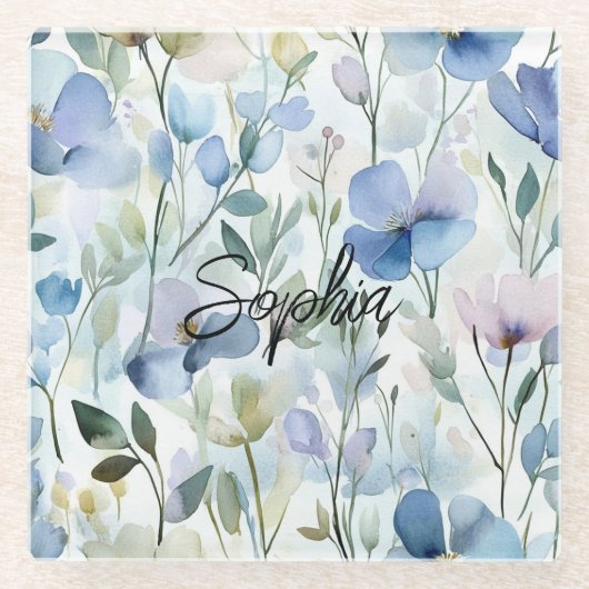 きれいな紫の花 ガラスコースター (正面)