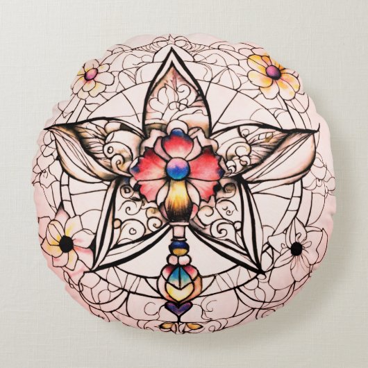 きれいな線で子どもの刺青アート ラウンドクッション (正面)