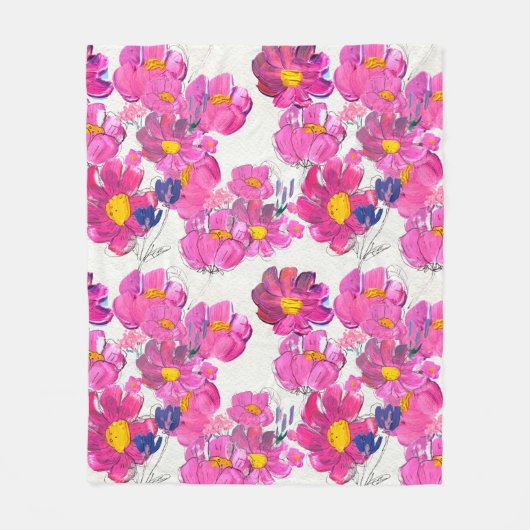 きれいな花模様。ウォーターコロ フリースブランケット (正面)