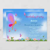 きれいな蝶の誕生日パーティー招待状 招待状 (正面/裏面)