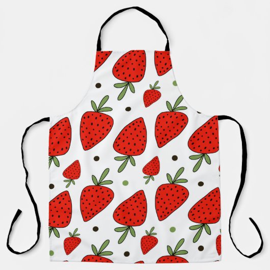 きれいな赤いイチゴの継ぎ目のない模様 エプロン (正面)