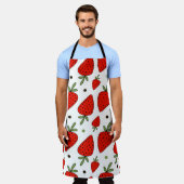 きれいな赤いイチゴの継ぎ目のない模様 エプロン (着用した状態)