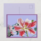 きれいな赤いユリ 水彩 リラックマの紫色の誕生日 ポストカード (正面/裏面)