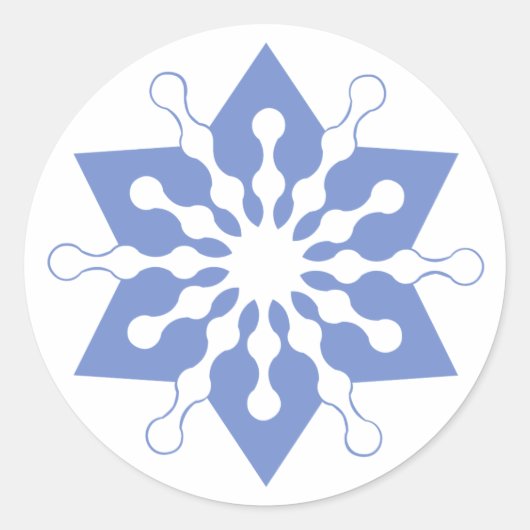 きれいな青いクリスマス星の雪の結晶 ラウンドシール (正面)