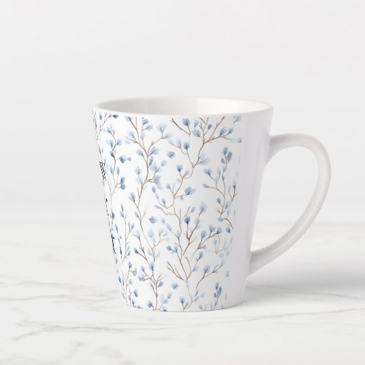 きれいな青と白の花のクリスマス カフェラテマグ (右)