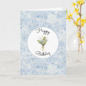 きれいな青と白の花 誕生日 カード (黄色い花)