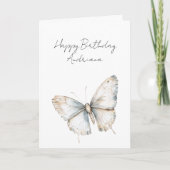 きれいな青と白の蝶の花の誕生日 カード (正面)