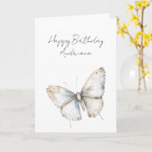 きれいな青と白の蝶の花の誕生日 カード (黄色い花)