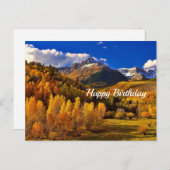 きれいな黄色の木の山の誕生日 ポストカード (正面/裏面)
